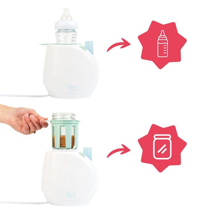 Badabulle - Scaldabiberon portatile Easy(+) - Per uso domestico e in auto, adattatore incluso - Universale - Misurino e cestello inclusi