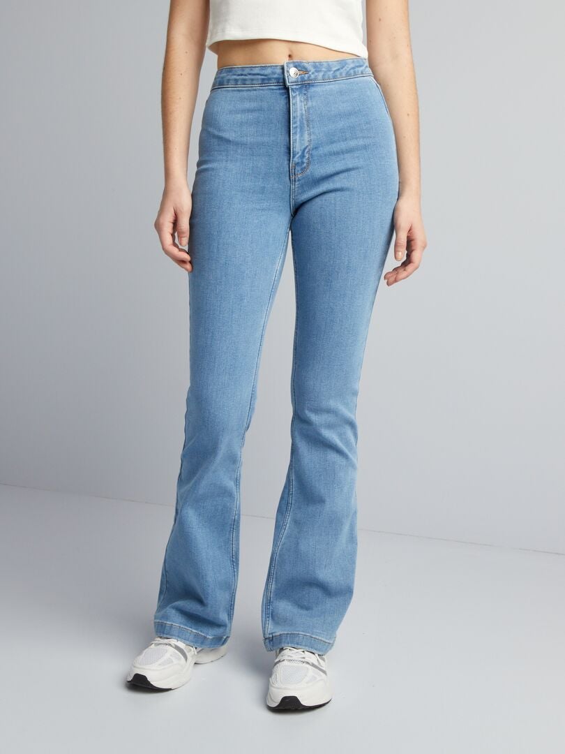 Jeans met hoge taille en wijde pijpen/bootcut model - BLAUW