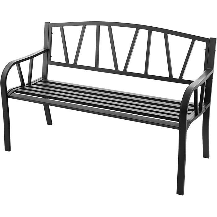 GOPLUS Metalen tuinbank voor 2-3 personen, met hoge rugleuning en afgeronde armleuningen, draagvermogen 300 kg, 128x57x86 cm, zwart