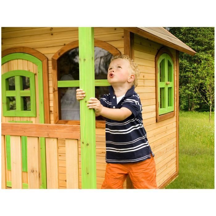 AXI Alex Wooden Playhouse for Children | Outdoor Play House with Veranda and Goal | Brown & Green