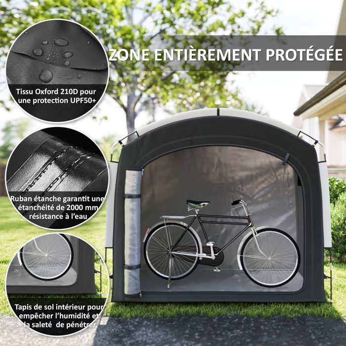 Tente de vélo - Outsunny - portable - pour 3-4 vélos - avec 2 poches latérales - 220 x 150 x 195 cm - noir