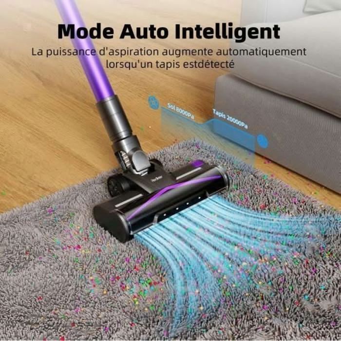Potente aspirapolvere senza fili 8 in 1, 700 W, 65000 Pa, 70 minuti di autonomia, 4 velocità, filtrazione a 7 stadi, luce LED anti-groviglio.