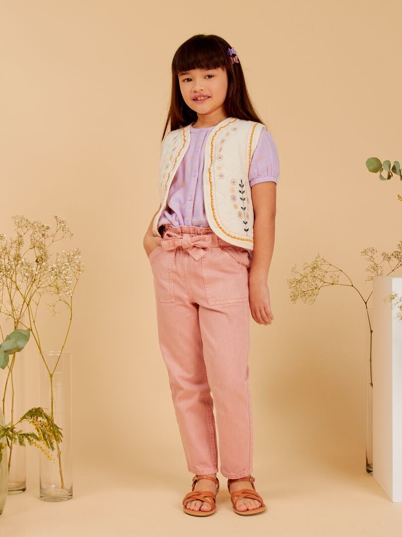 Jeans met elastische tailleband en mom fit model - ROZE