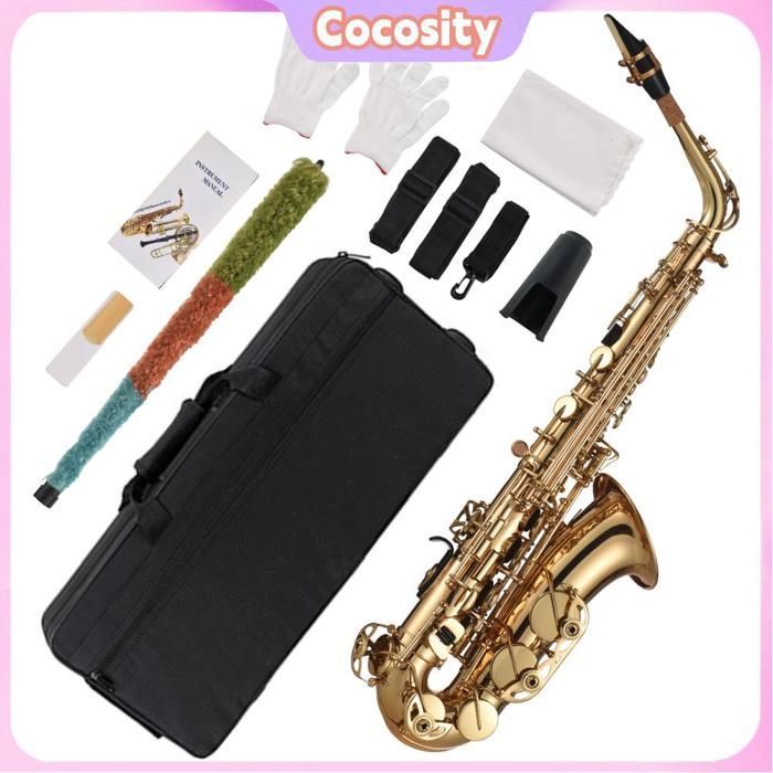 Saxofón alto EB, latón lacado en oro, saxofón en Mi bemol, tipo 875, con accesorios para diversos tipos de música.