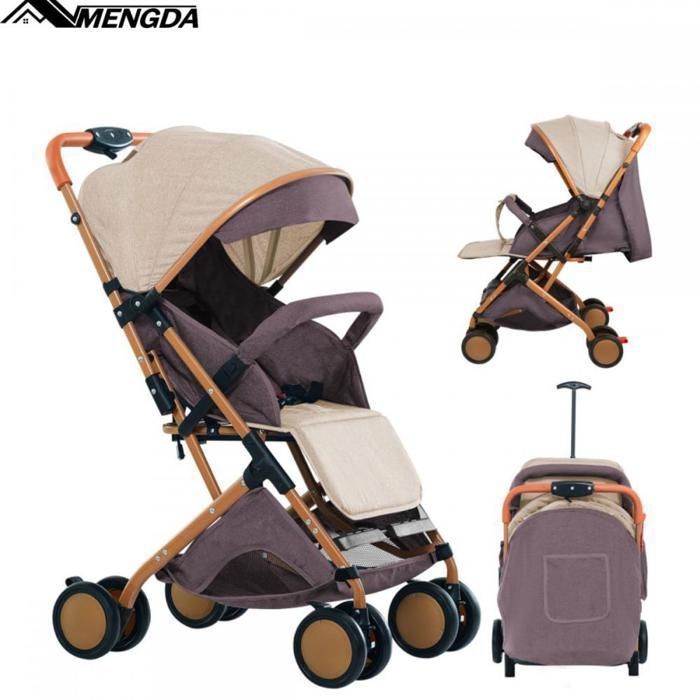 Compact Baby Stroller - MENGDA - Reclining Backrest, With Basket, Mosquito Net, 5-Point Harness - Up to 50KG - Khaki