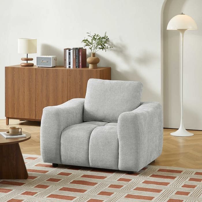 Fauteuil fixe KEREA 1 place tissu chenille gris