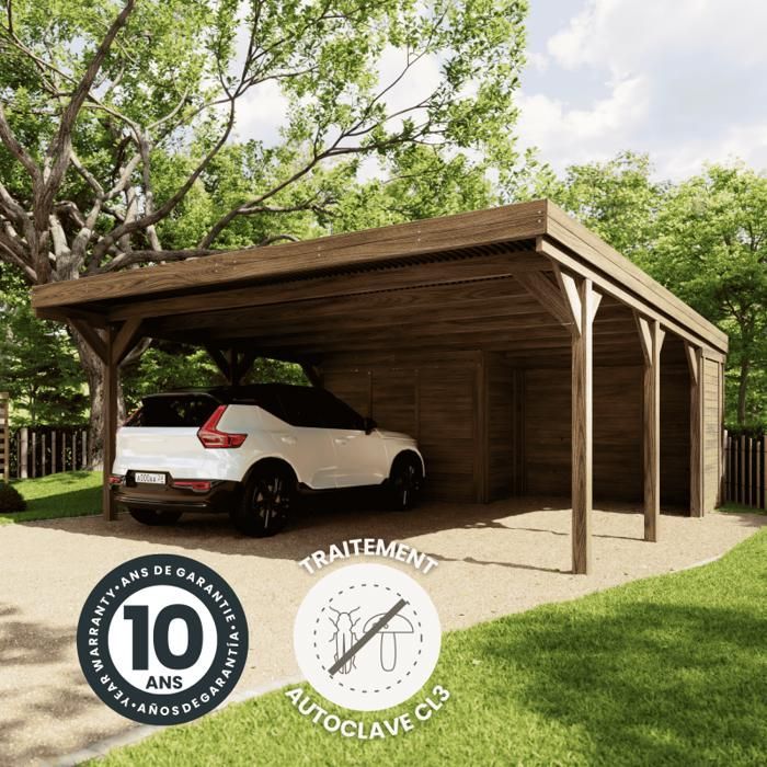Wooden carport for 2 cars with annex, 39m²