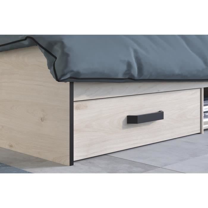 Cama industrial para adultos PARISOT ZODIAC - 140 x 190 cm - Acabado en roble y negro