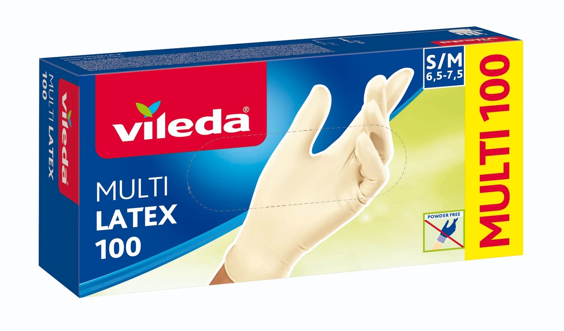 VILEDA Guantes Vileda de látex natural, 100 unidades, talla S/M, desechables