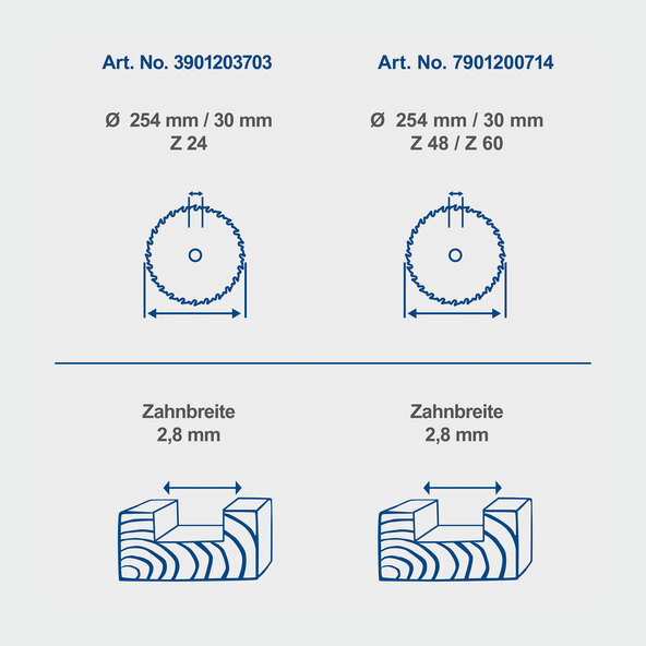 Kreissägeblatt, Ø 254 mm, Set om 3