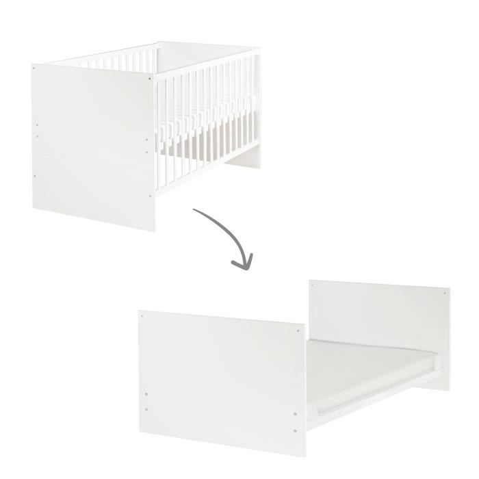 Chambre bébé complète ROBA Anton - Lit évolutif 70x140 cm + Commode à langer + Armoire 2 portes - Blanc