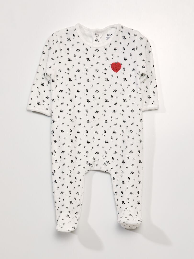 Fluwelen romper - Wit/Bladeren