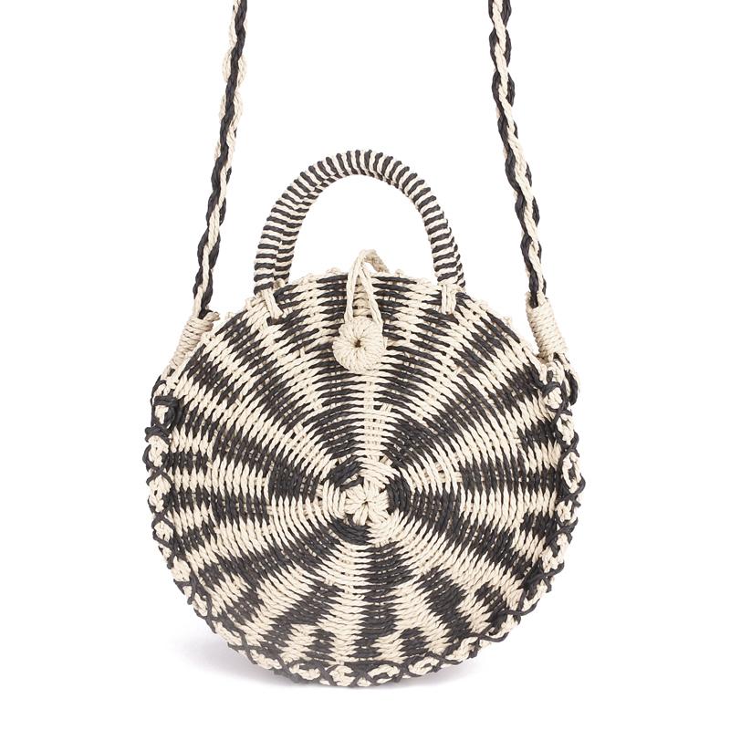 Sac à main rond chic en rotin tressé à la main, style vintage rétro, en paille tricotée, sac bandoulière, sac à main femme, cabas d'été pour la plage, sac rond