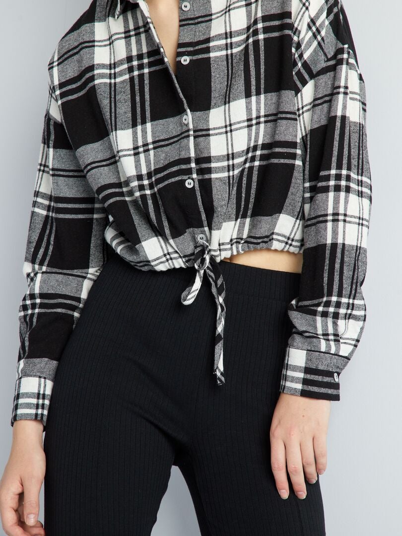 Camisa de flanela cropped - PRETA