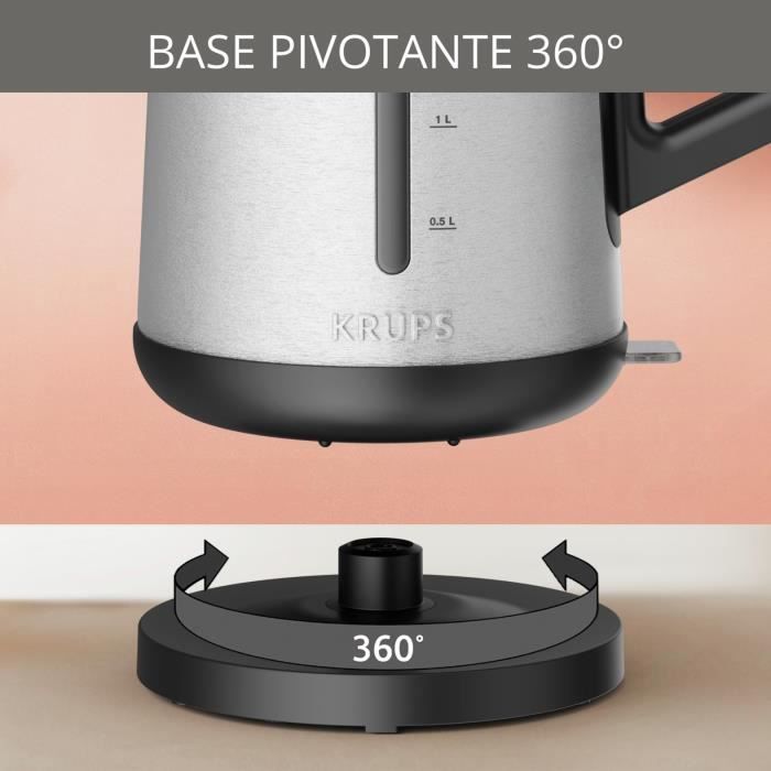 KRUPS Bouilloire électrique sans fil inox, 2400 W, Capacité 1,7 L, Ouverture assistée du couvercle Control Line BW442D10