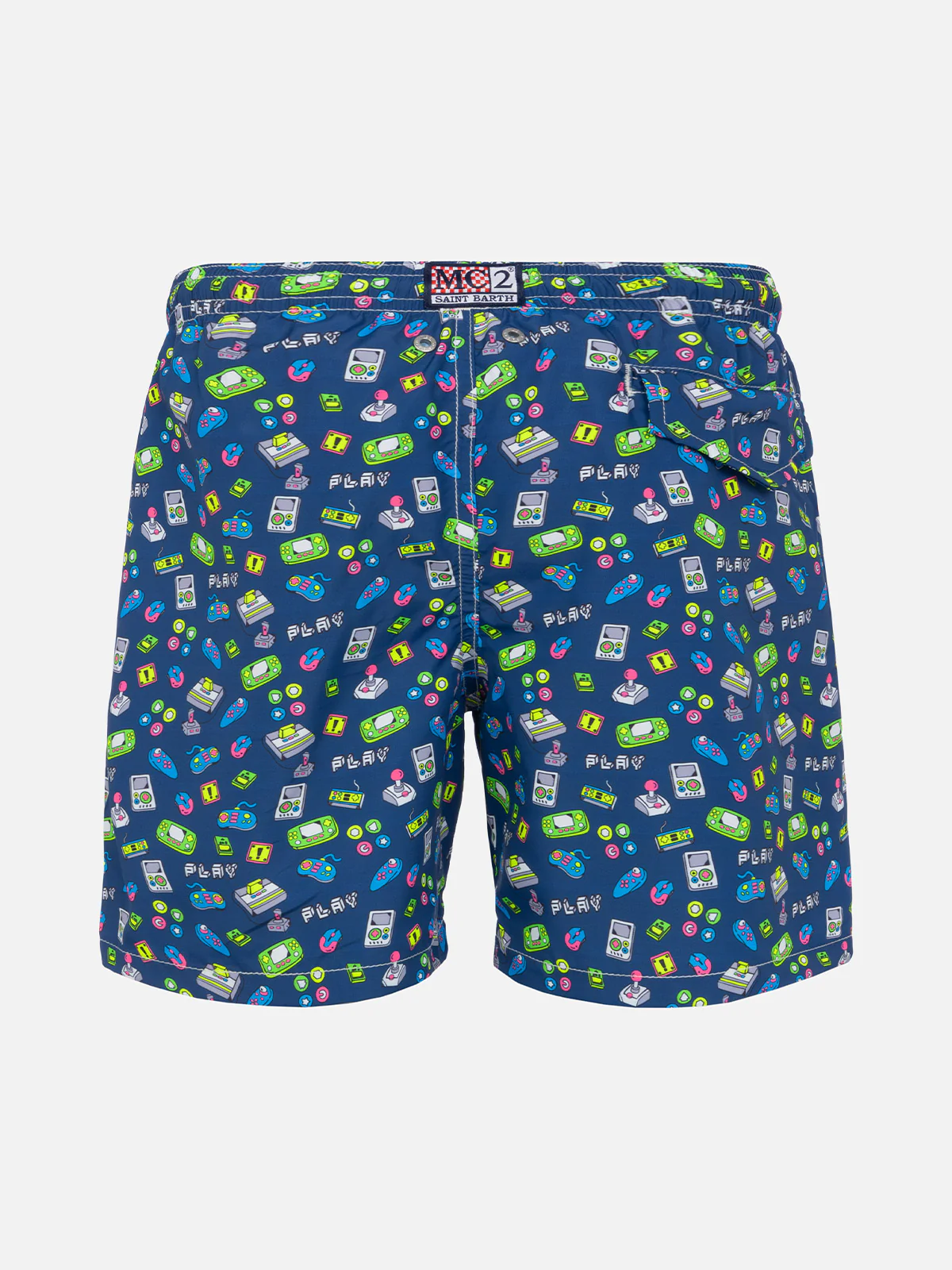 Traje de baño para niño con estampado de videojuegos retro.