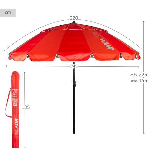 Aktive Windproof Beach Umbrella Ø220 Cm with Tilting Mast