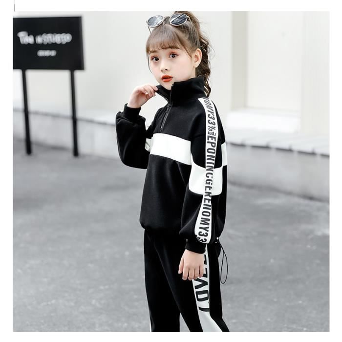 Conjunto de ropa para niñas, conjunto deportivo infantil de otoño e invierno, negro.