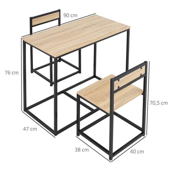 HOMCOM - Juego de comedor de 3 piezas - Tablero de partículas clase E1 - 90x47x76cm - Madera natural