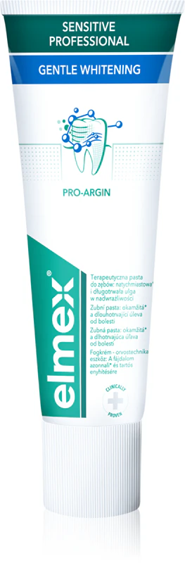Elmex Sensitive Professional Gentle Whitening, um dispositivo médico para clareamento dental de dentes sensíveis.