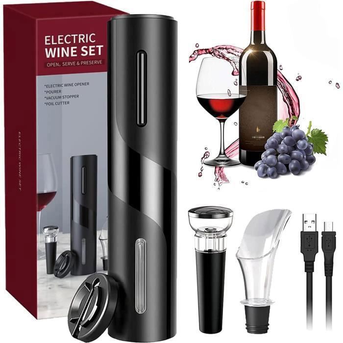 Tire Bouchon Électrique - Rechargeable - RIWILL - Ouvre Bouteille - Coupe-Capsule - Verseur Aérateur - Bouchon à Vide - Câble