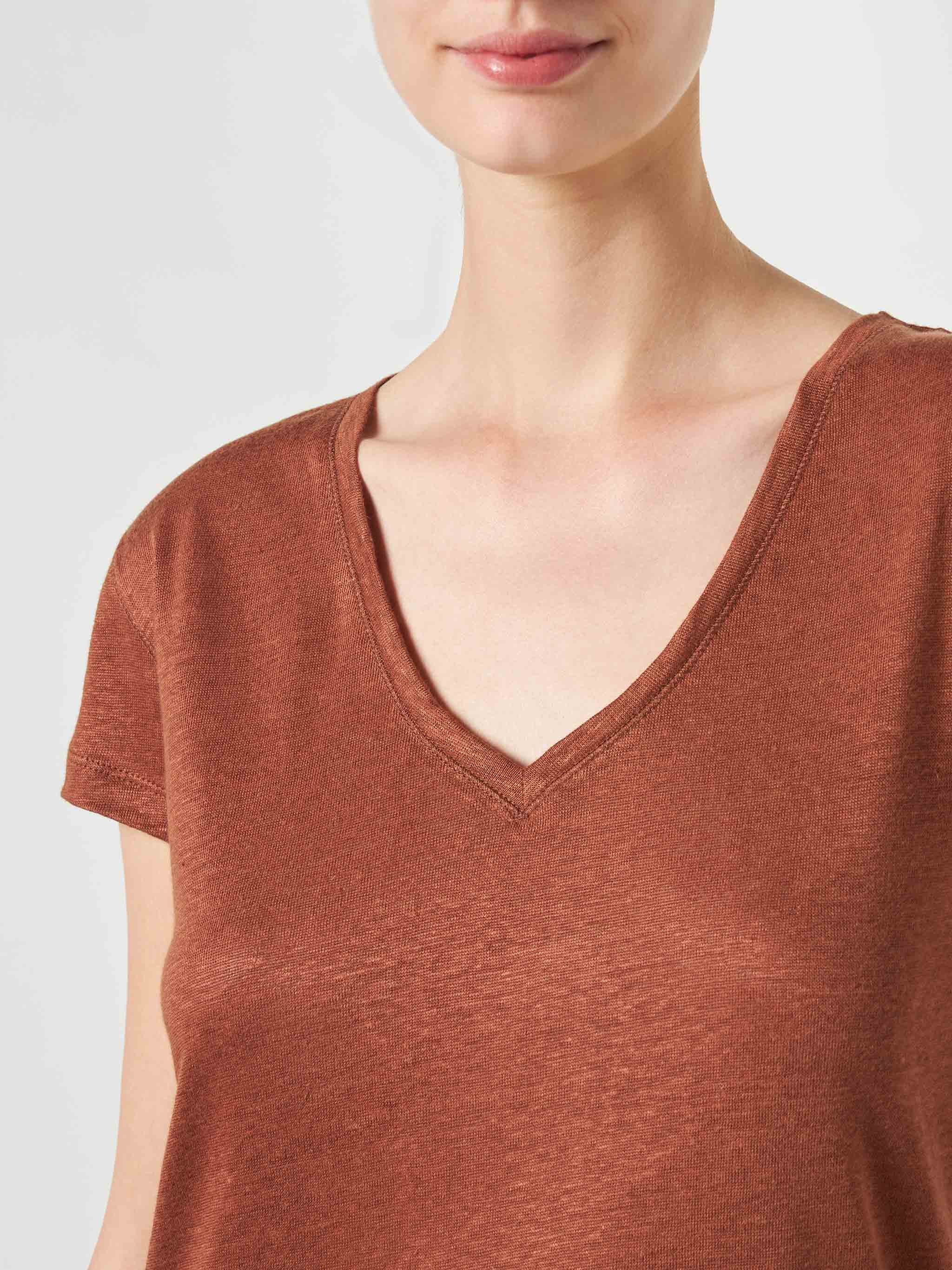 Bruin linnen dames T-shirt