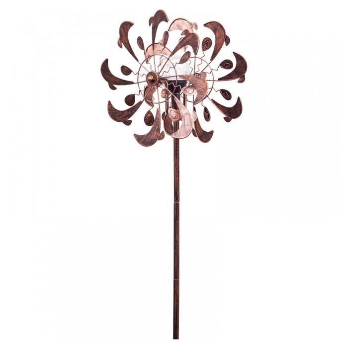 Solar-powered weather vane with LED - ICARE - Copper and copper metal weather vane with dolphins duet - White and copper - 60 x 30 x 10 cm