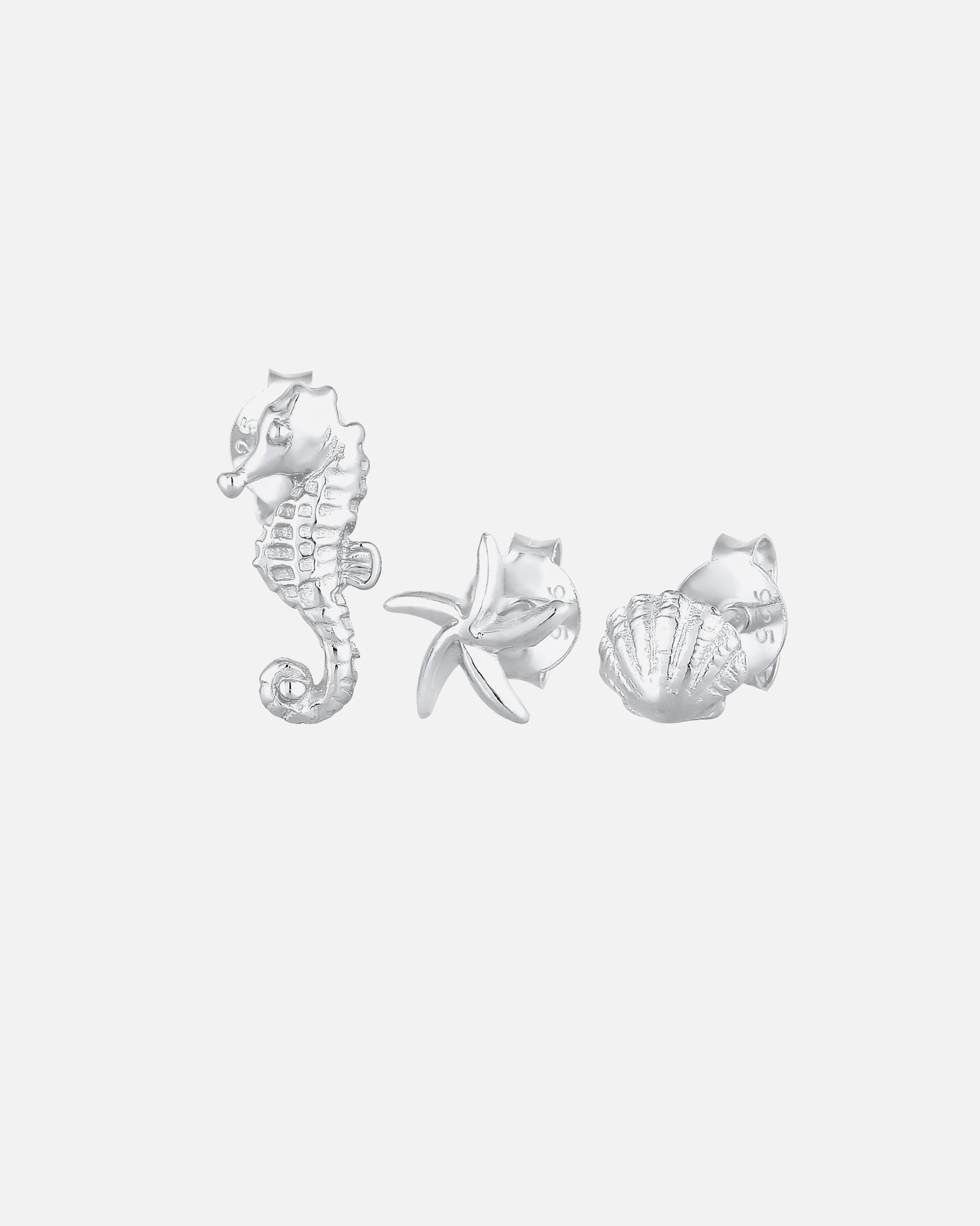 Elli Boucles d'oreilles d'été pour dames en argent sterling 925 : étoile de mer, coquillage, hippocampe.