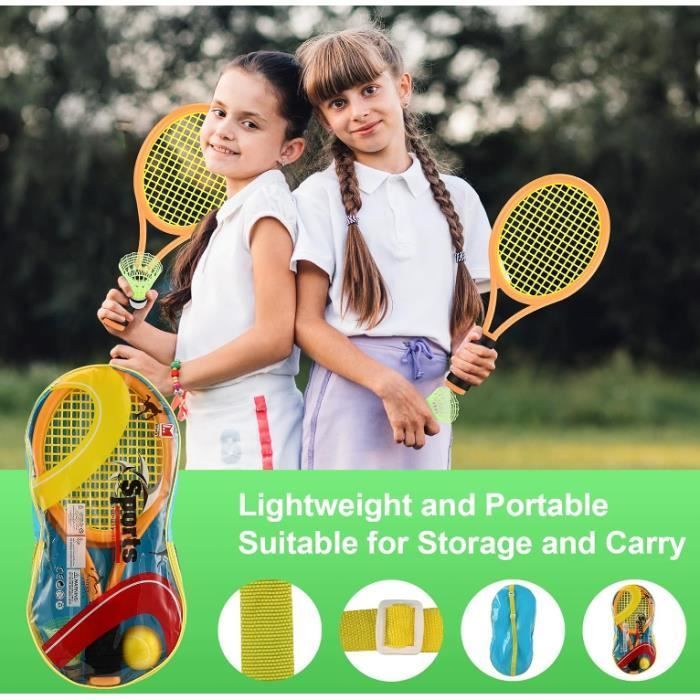 Juego de raquetas de tenis y bádminton - Deportes portátiles - 2 en 1 - 2 raquetas - 2 pelotas - 2 volantes