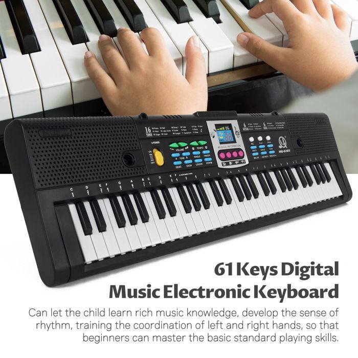 Teclado electrónico de 61 teclas para niños - Piano digital con micrófono - Función USB - Instrumento musical para