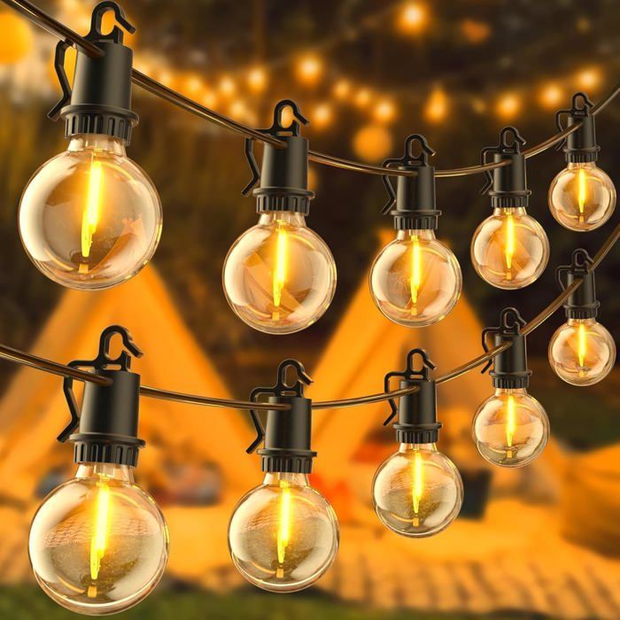 Guirlande Lumineuse Exterieure 32.7M 50+3 G40 Ampoules Ip54,Guirlande Lumineuse Guinguette Exterieur Led Incassable Blanc Chaud