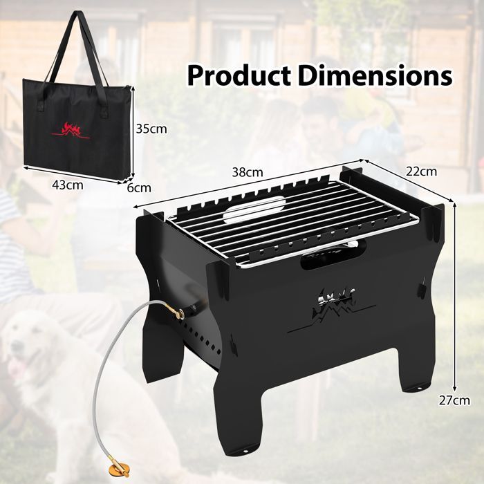 2-in-1 COSTWAY Portable Countertop Barbecue, Dual Fuel (Butane Gas, Charcoal), Stainless Steel Grill, Carrying Bag
