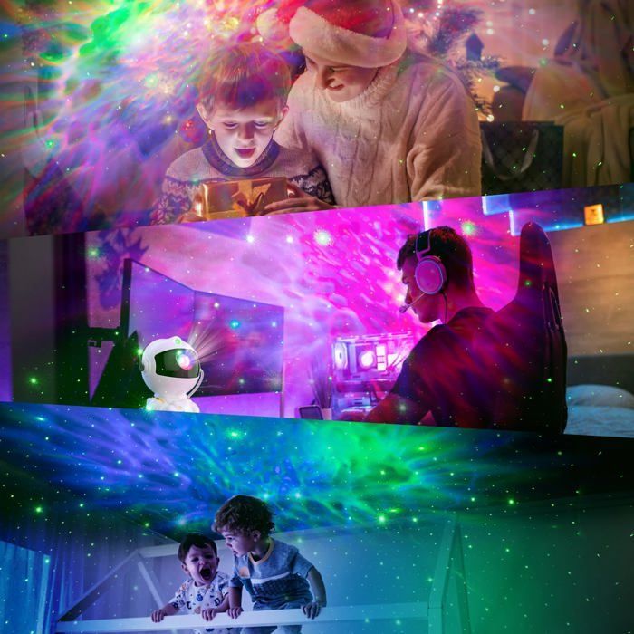 Proyector de astronauta, cielo estrellado, galaxia, luz nocturna LED giratoria de 360°, proyector de astronauta con control remoto, blanco para niños