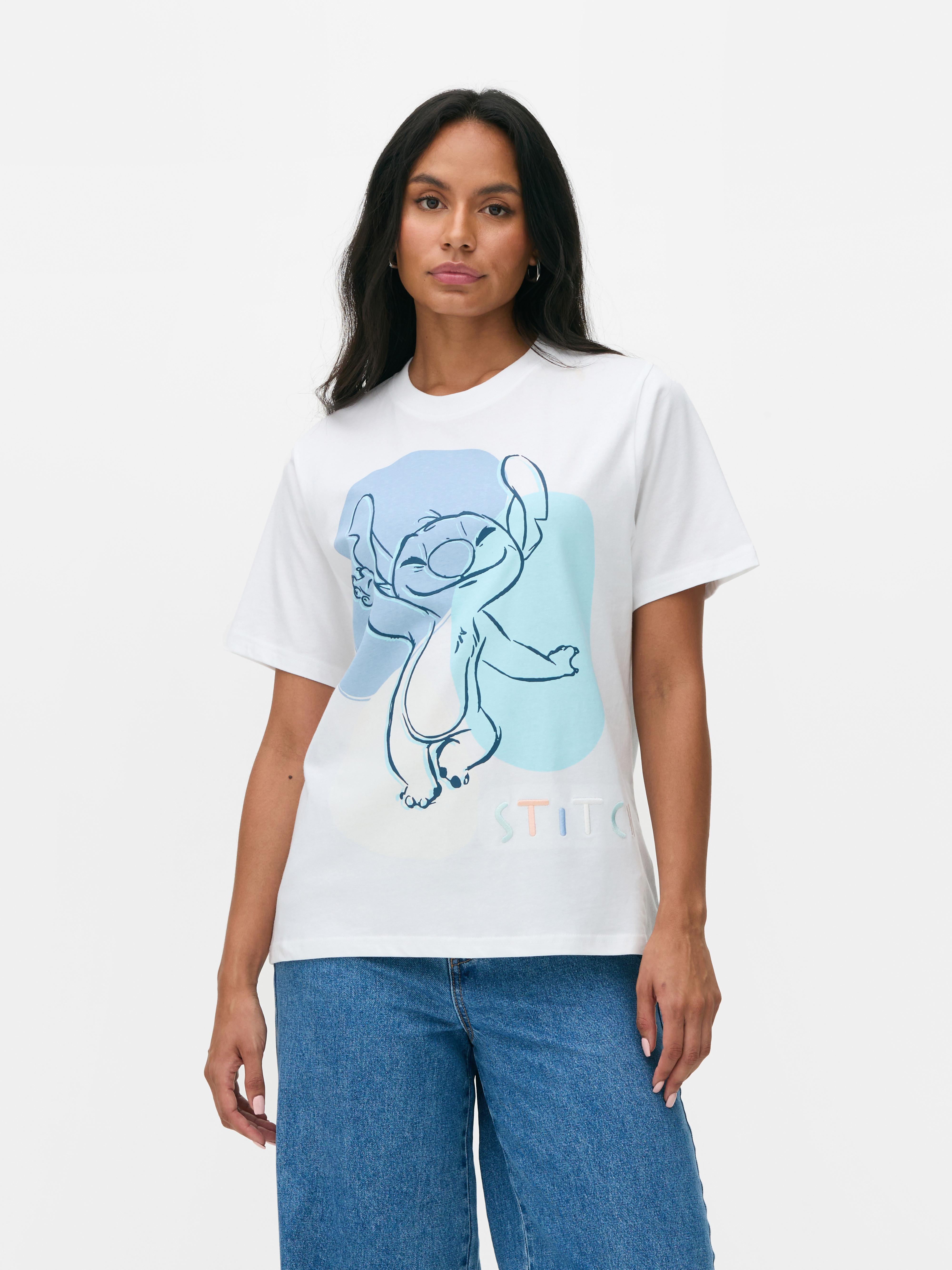 Tricou cu broderie Disney Stitch Un tricou cu imprimeu Stitch și text brodat colorat