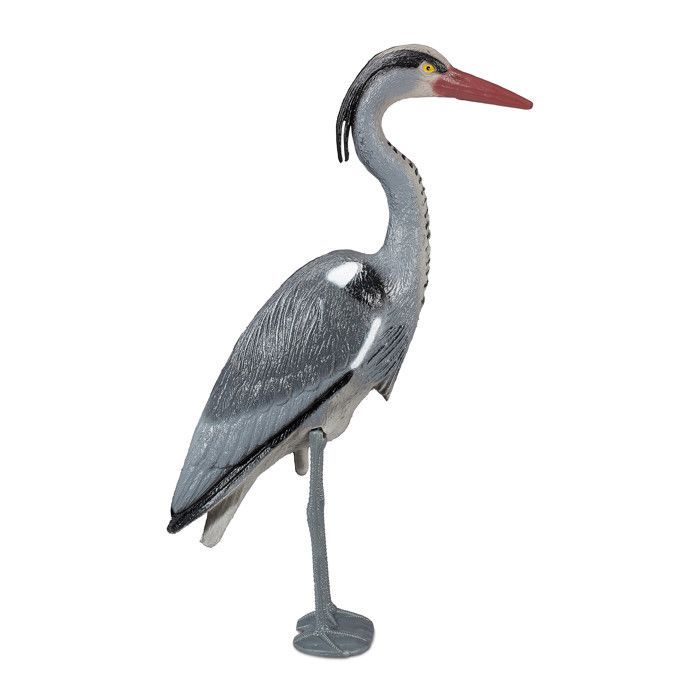 Relaxdays Reiher-Dekofigur, Schutz vor Fischfängern, stehender Vogel, Teich, pflanzbar, PE, Grau