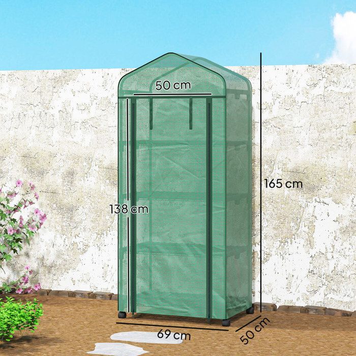 Serre de jardin - Outsunny - 4 niveaux - bâche amovible PE de haute densité - châssis tubulaire en acier - 69 x 50 x 165 cm - vert