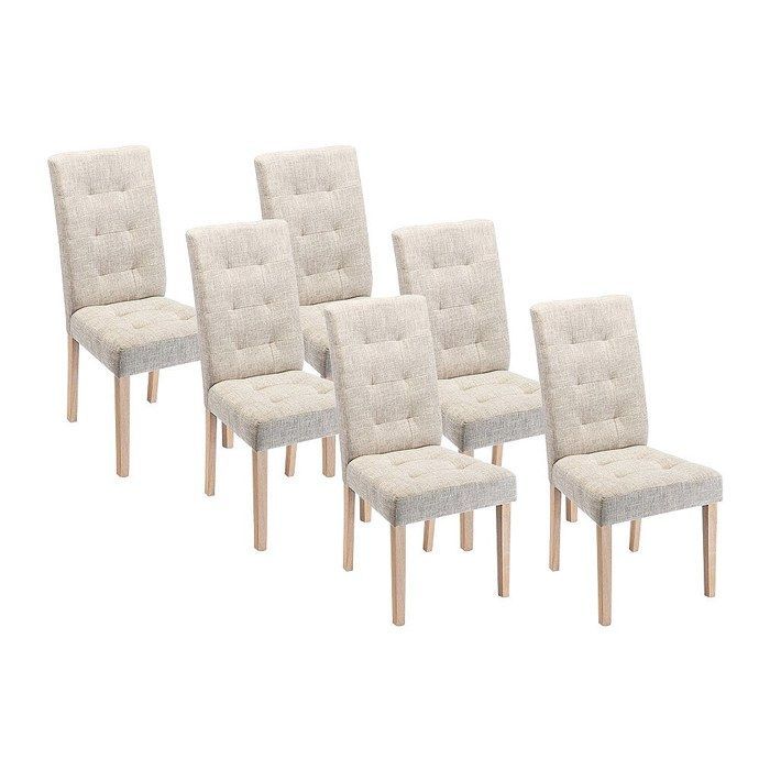 Lot de 6 chaises en tissu et bois - Beige - VILLOSA