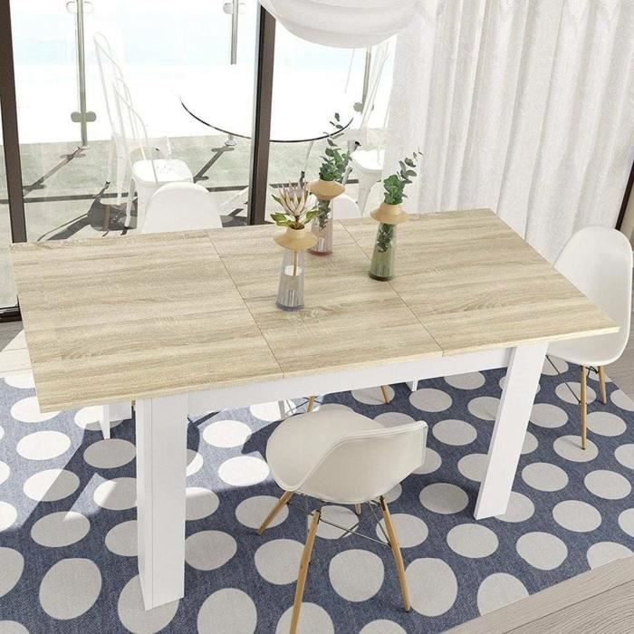 Table à rallonge Midland, Console extensible pour salle à manger, 140-190x90h78 cm, Chêne et Blanc