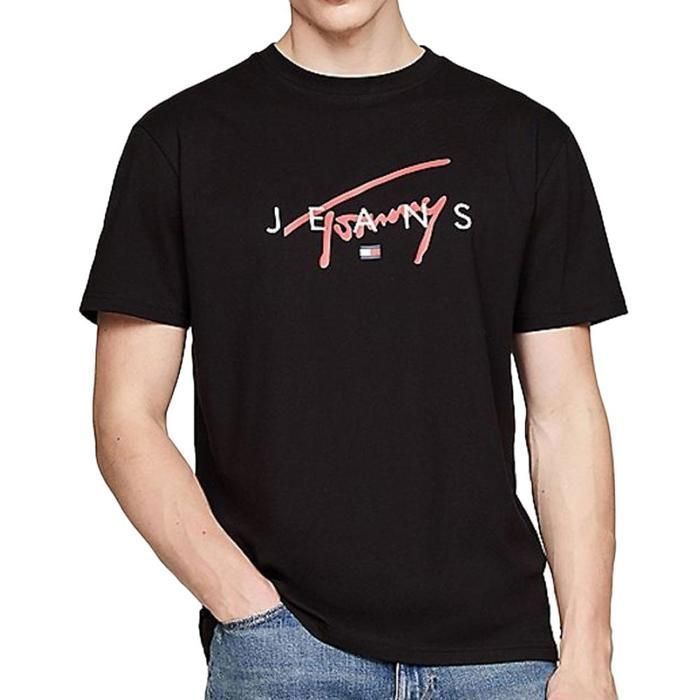Camiseta negra para hombre Tommy Hilfiger Reg Signature