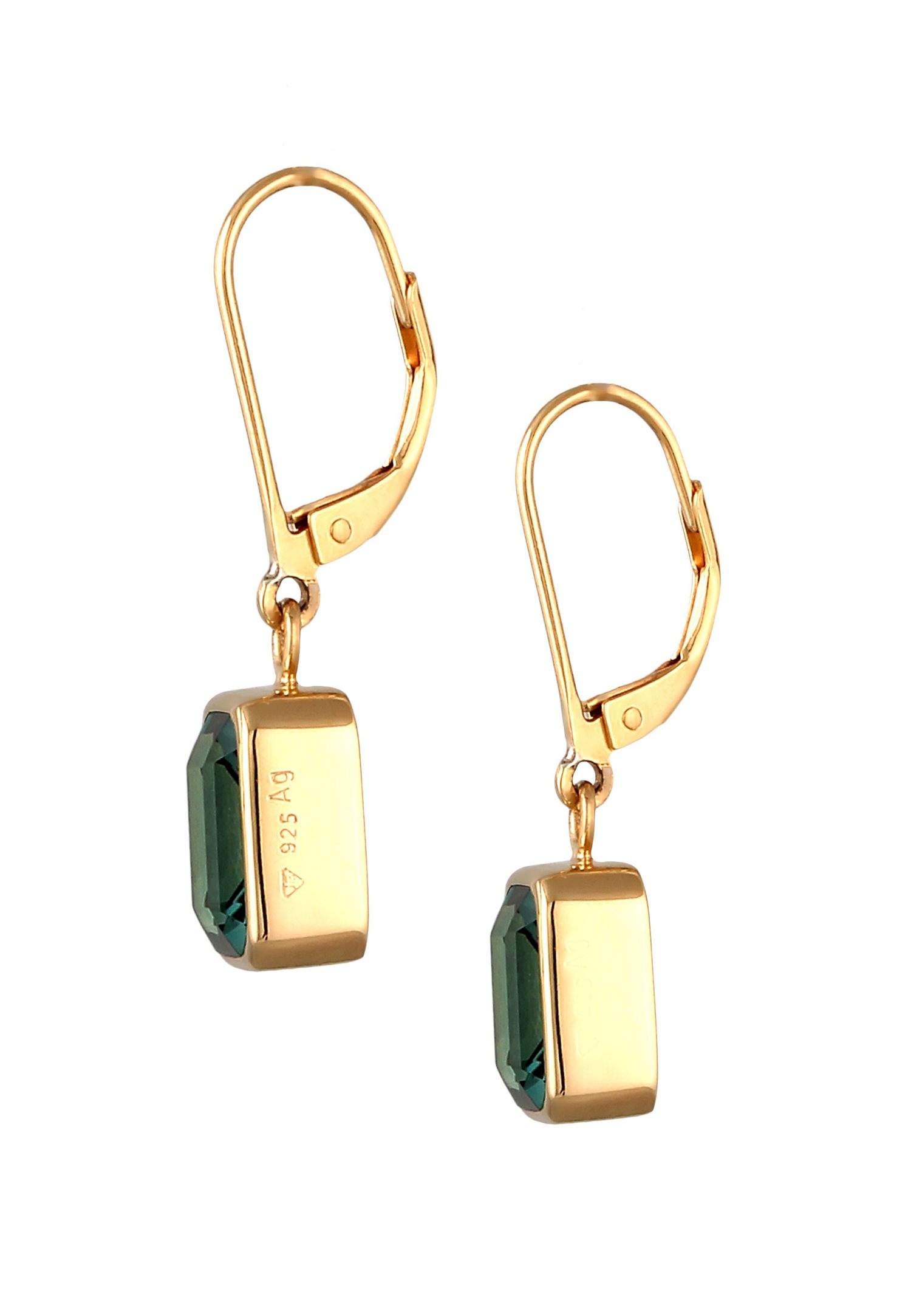 Elli PREMIUM Elli PREMIUM Boucle d'oreille Femmes Quartz Carré Taille Emeraude Vert Argent Sterling 925 Plaqué Or Tenue de Soirée Or