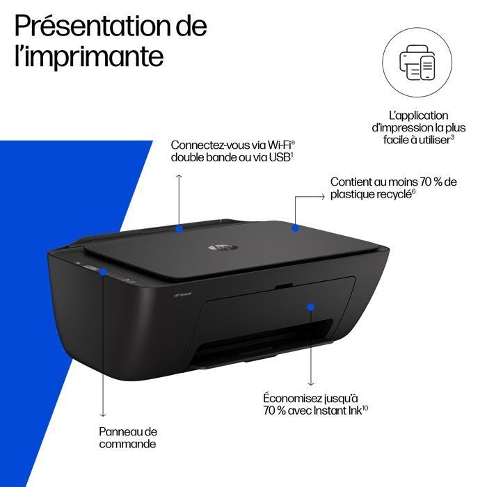 Imprimante tout-en-un HP DeskJet 2910 jet d'encre couleur - 3 mois d'Instant ink inclus avec HP+