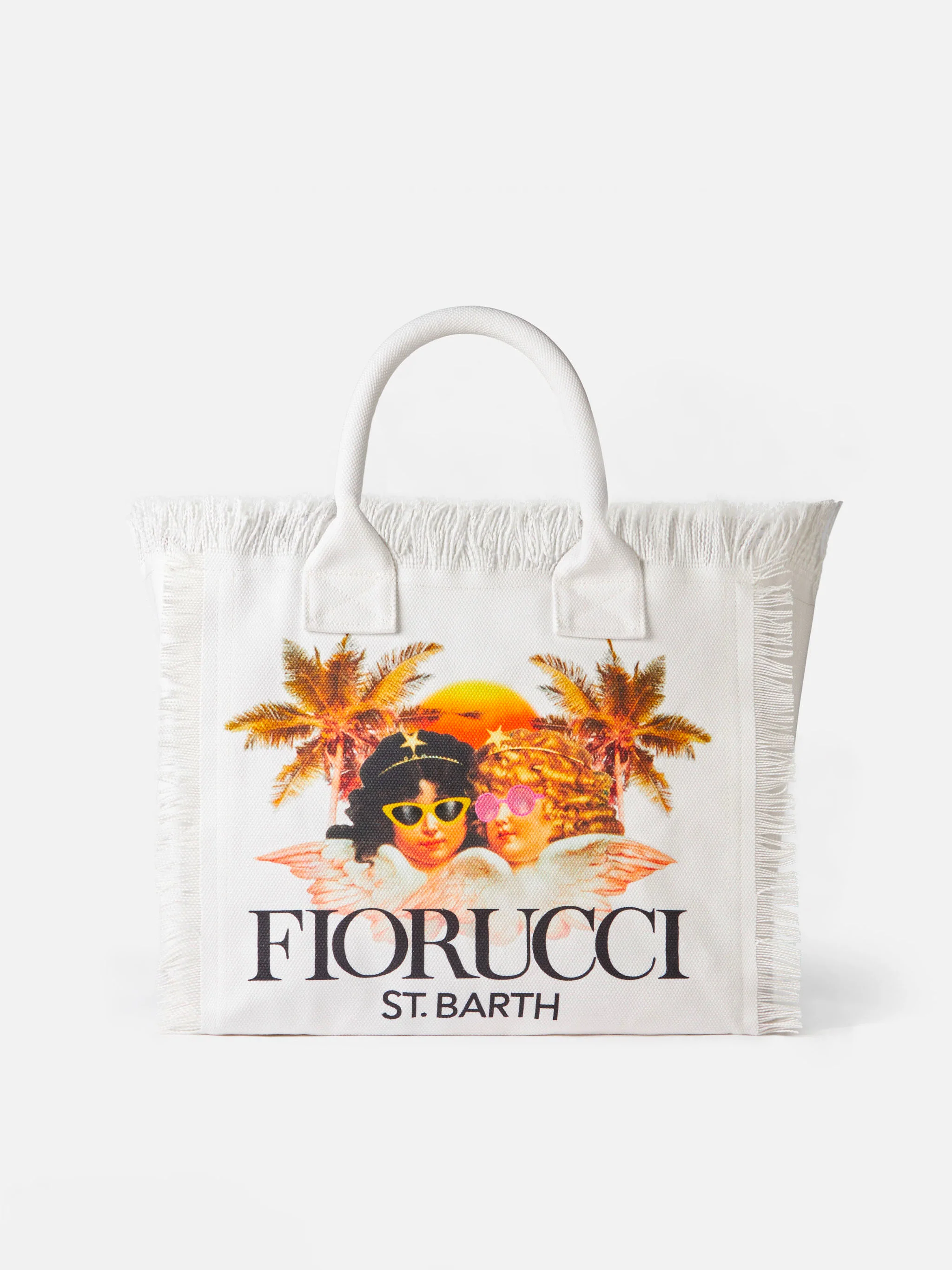 Witte canvas draagtas met effen kleur en Fiorucci Angels-print | FIORUCCI SPECIALE EDITIE | St. Barth-logo en ritsvak | MC2 Saint Barth