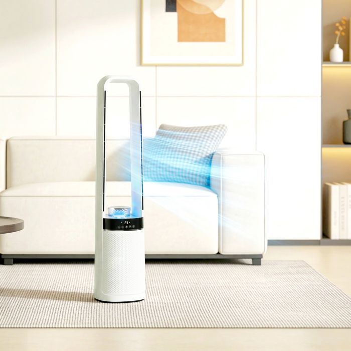 Ventilador de torre - HOMCOM - silencioso 36dB - oscilación de 45°, 3 velocidades, temporizador de 12 horas - ABS, metal - 20,6x21,4x93,3cm - blanco