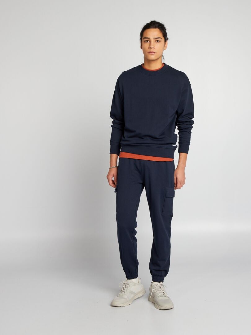 Sweatshirt met ronde hals en details - BLAUW