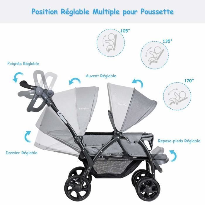 Giantex Folding Tandem Double Stroller, 0 to 36 Months, Adjustable Handlebar, Reclining Backrests, Adjustable Footrest