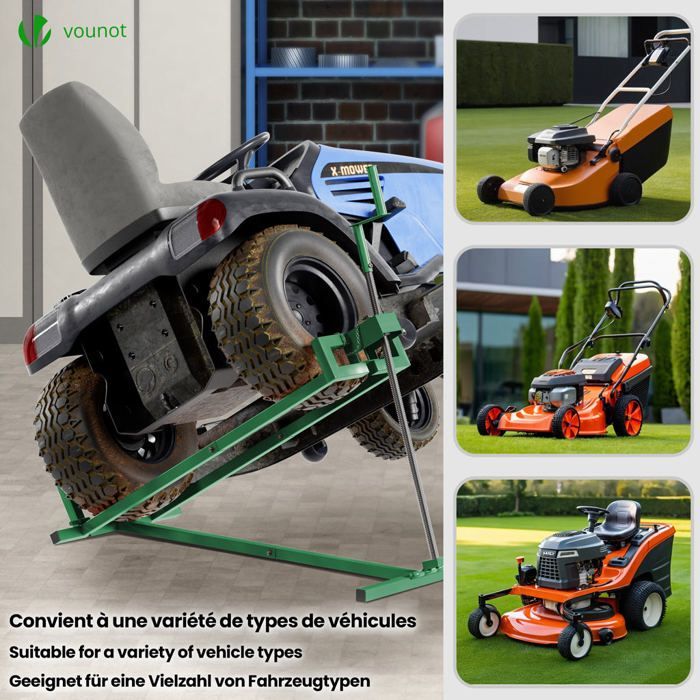 VOUNOT® Lawn Tractor Lift Jack 400 kg max - telescopic 78 to 98 cm long - height up to 60 cm - green