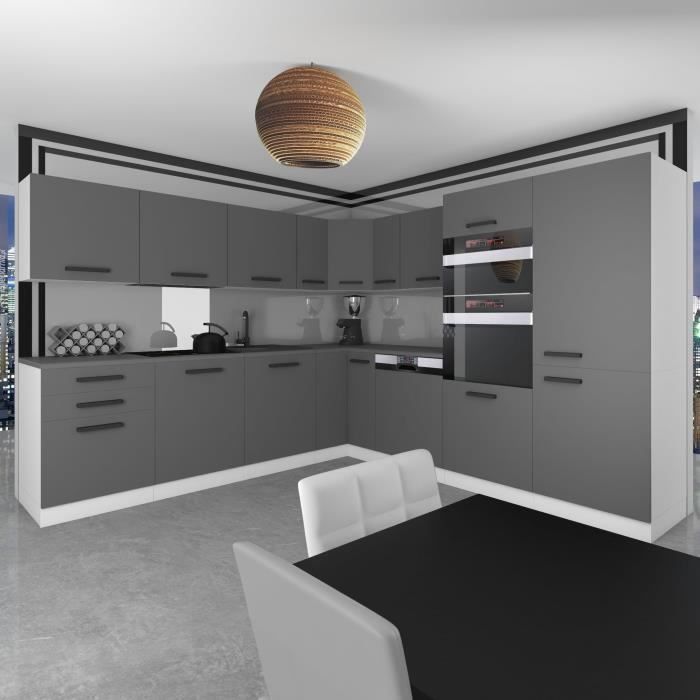 Cucina completa - B BELINI GROUP - Forma a L - Argento opaco - Finitura ultra-lucida - Cassetti in metallo