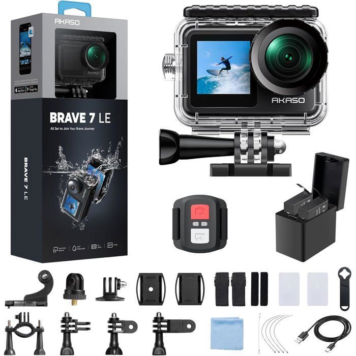 AKASO Brave 7 Le Caméra Sport d'action WiFi 4K 30FPS 20MP &Écran Tactile et EIS 2.0 Caméra sous-Marine 40M avec Télécommande -GYBK