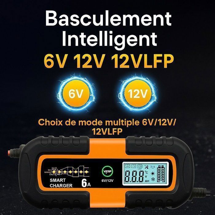 Cargador de baterías de 6V/12V/12.8V 6A, cargador de baterías para coche y motocicleta con función de reparación, para baterías de plomo-ácido.