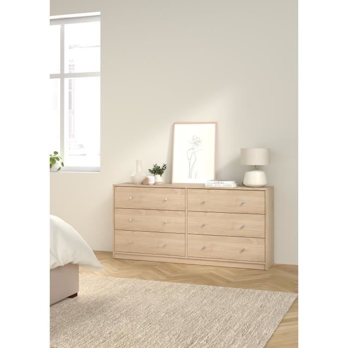 Commode OREGON 6 Tiroirs - Décor chêne - L 143 x P 30 x H 68 cm